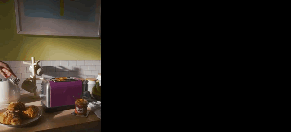 Gorillas breakfast kitchen film excerpt with purple toaster