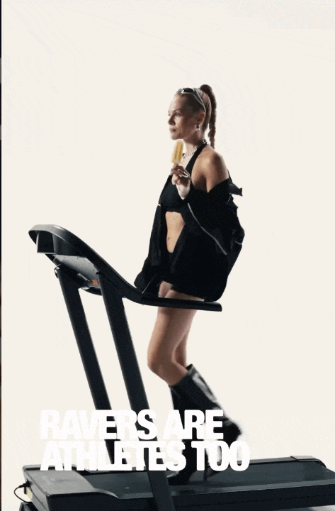 Slaps Creative Hydro Ice campaign: 'RAVERS ARE ATHLETES TOO' treadmill film excerpt